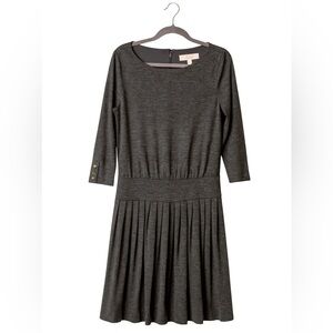 LOFT Women’s Size 8 Dark Gray Pleated Knit Dress – 3/4 Sleeve Fit & Flare